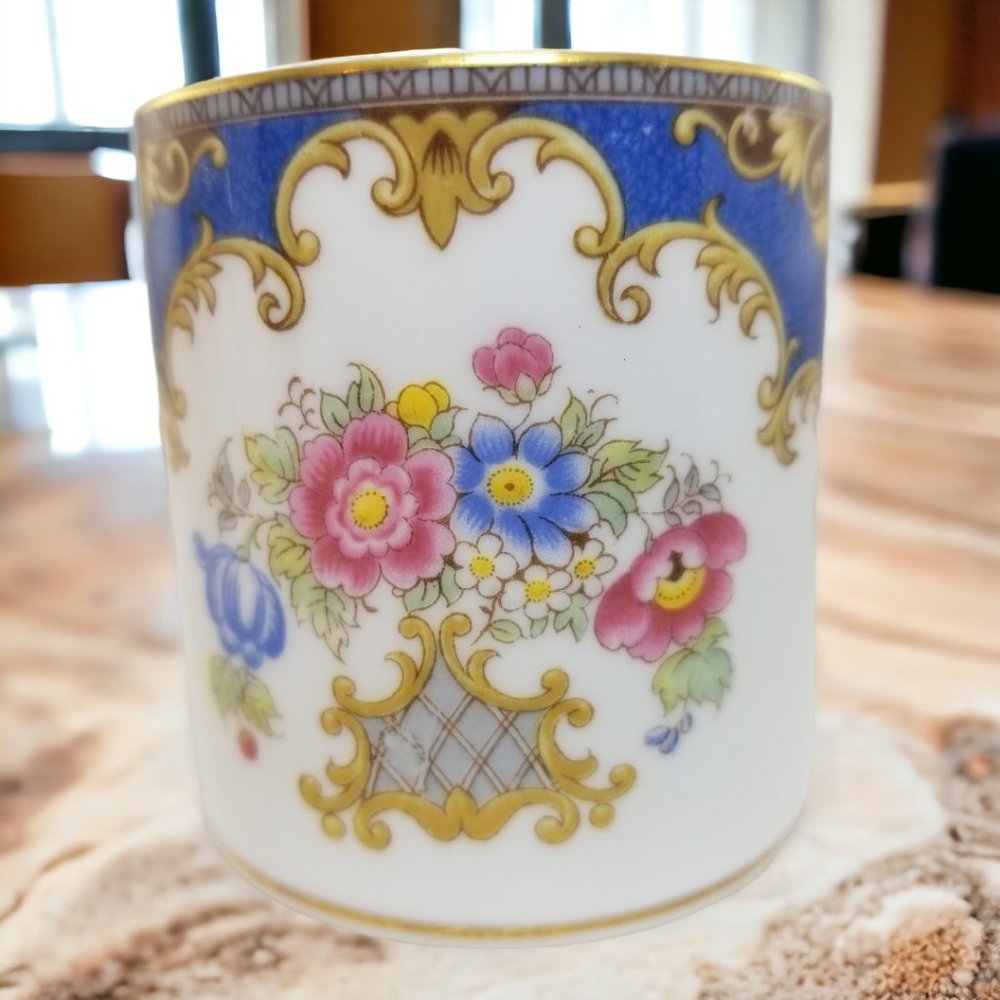 Shelley Bone China Espresso Cup & Saucer Flat Demi Set Sheraton Blue England - Picture 13 of 16